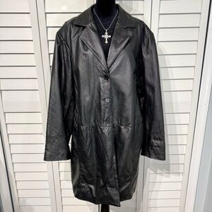 Vintage Bagatelle‎ Black Genuine Leather Long Coat | Women's L–XL | Y2K 90s